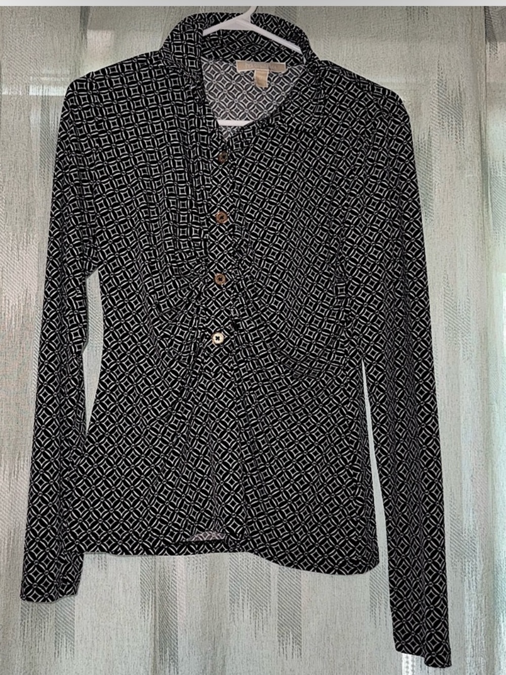 Michael Kors Black & White Geometric Button-Down Top